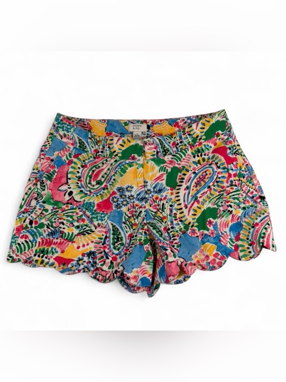 crown & ivy Bright Multicolor Paisley Scalloped-Hem Women's Shorts